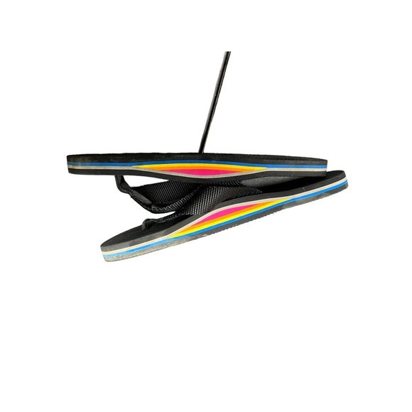 Rainbow Flip Flops Black Rubber Webbed Nylon Rainbow Arch Support Men Small - Picture 4 of 7